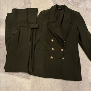 Express Olive Pant Suit with Gold Buttons